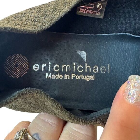 Eric Michael Womens Olive Green Woven Suede Shoes Slip-On Style Made In Portugal - Picture 3 of 8